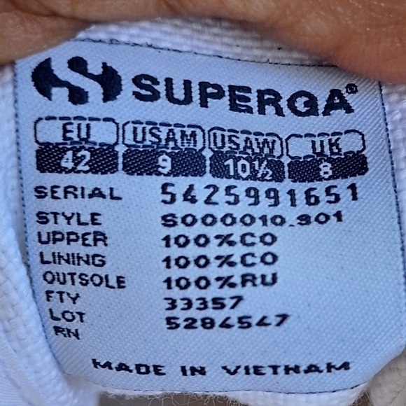 Superga Men's 9/Womens 10 1/2 White Canvas Sneakers Unisex - Picture 14 of 14